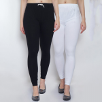 Women Pack of 2 Black & White Solid Churidar Length Legging